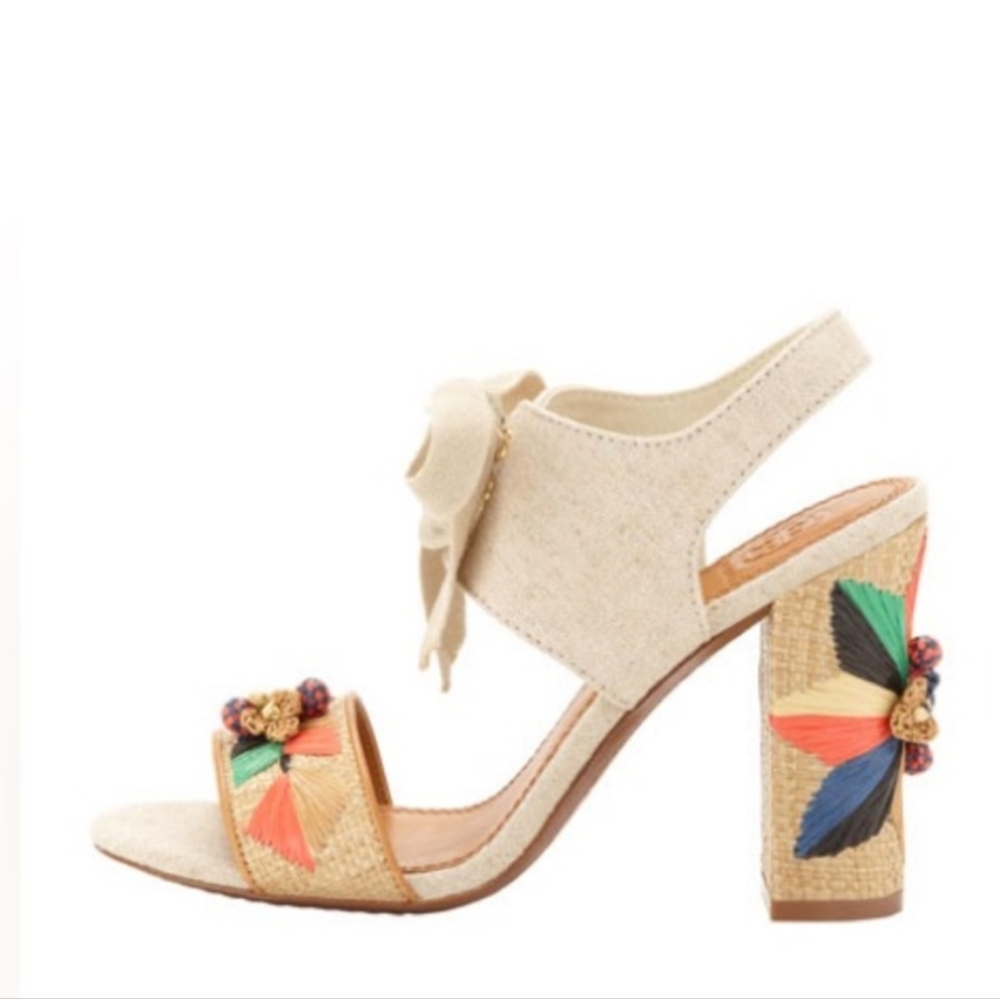 ✨Tory Burch Geraldine Raffia & Linen Heels✨